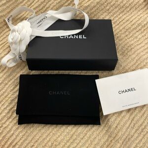 Chanel storage box dustbag care cards ribbon camellia wallet
